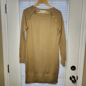 MICHAEL Michael Kors Dress | Camel Sweater Dress with Gold Zip Details